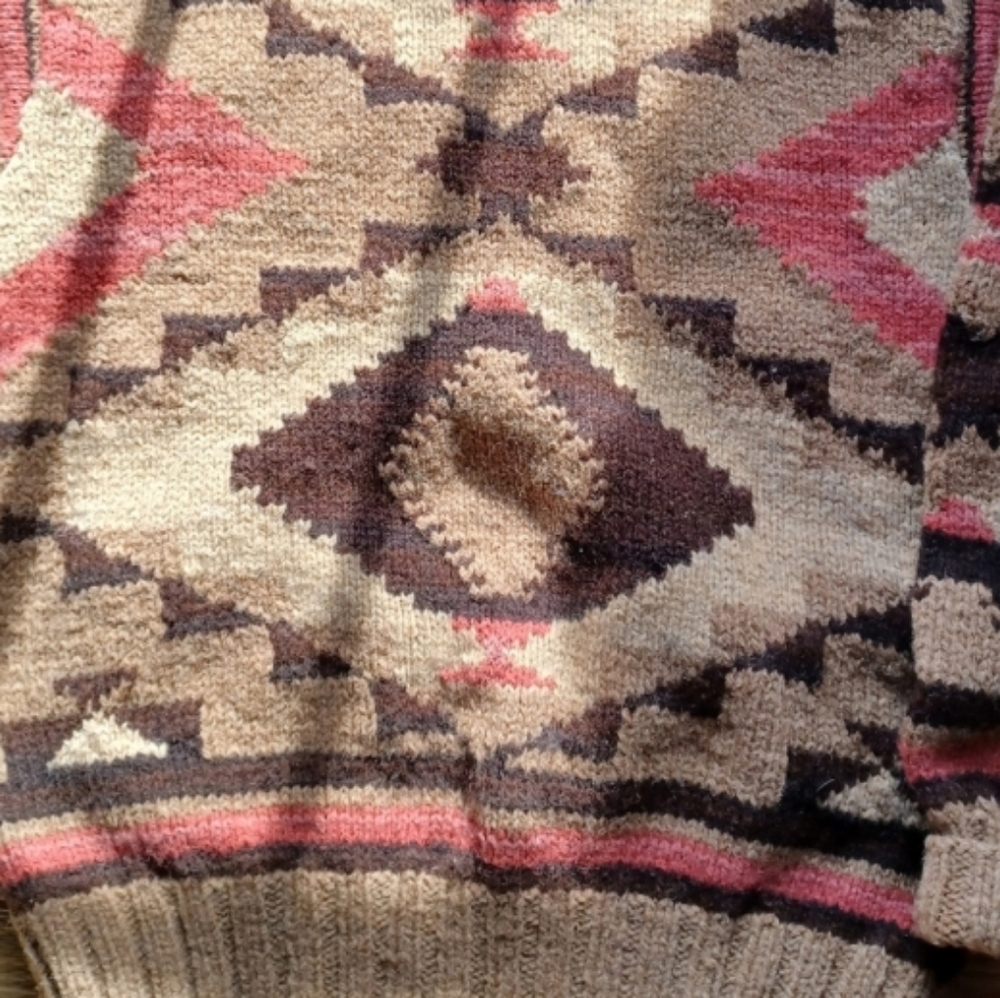 🥰 Vintage Ralph Lauren Tan and Brown Handknit Turtleneck Sweater - Picture 5 of 14